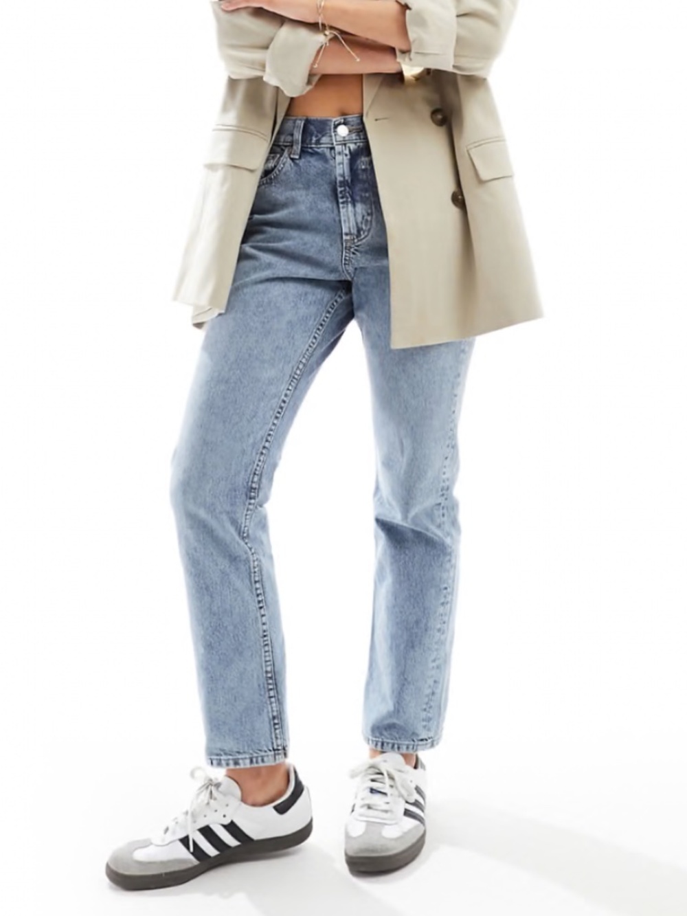 NWOT ASOS Petite mid rise straight jeans light mid blue - 23 Waist 26 Length